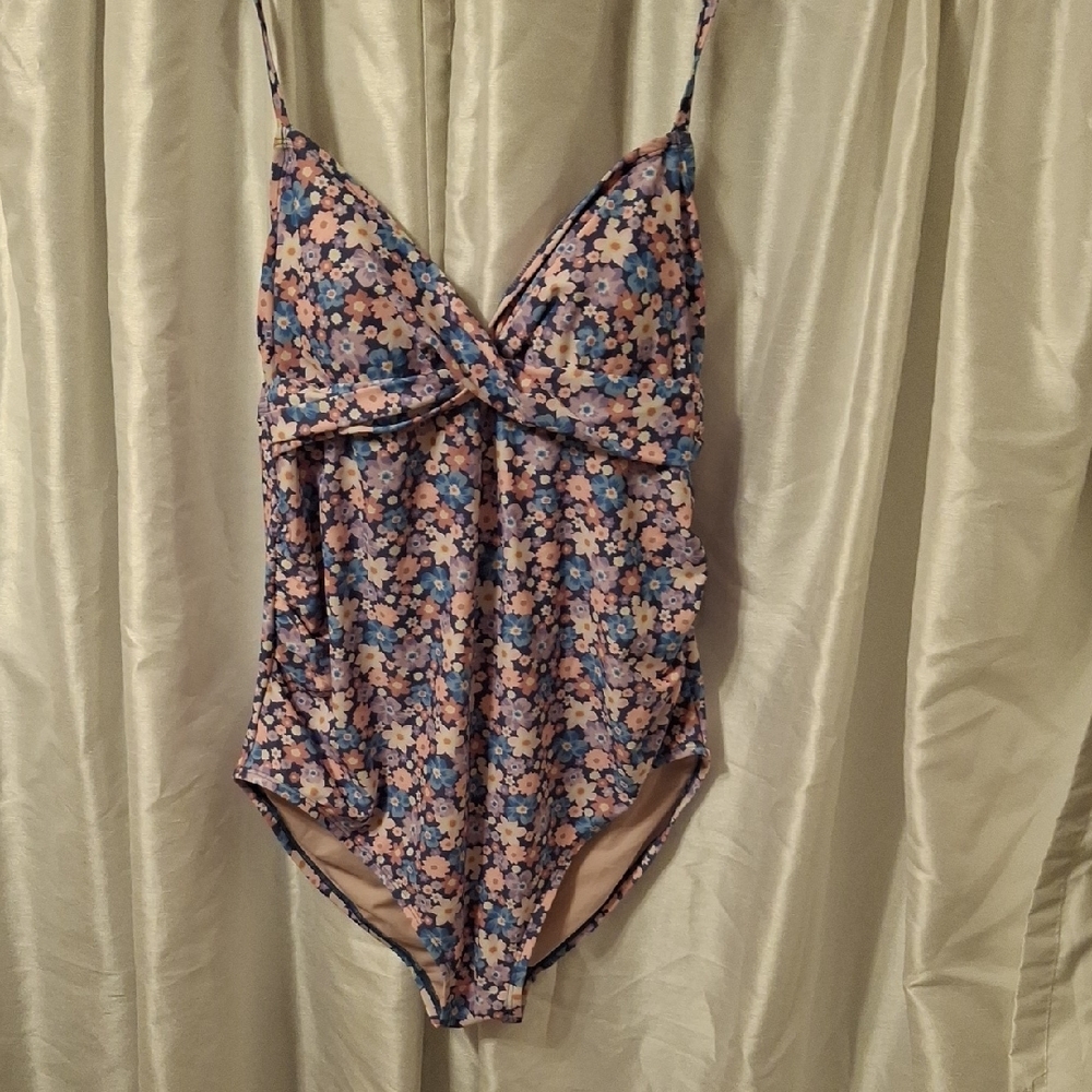 Isabel Maternity by Ingrid & Isabel Floral One-Piece Swimsuit in Pink and Blue